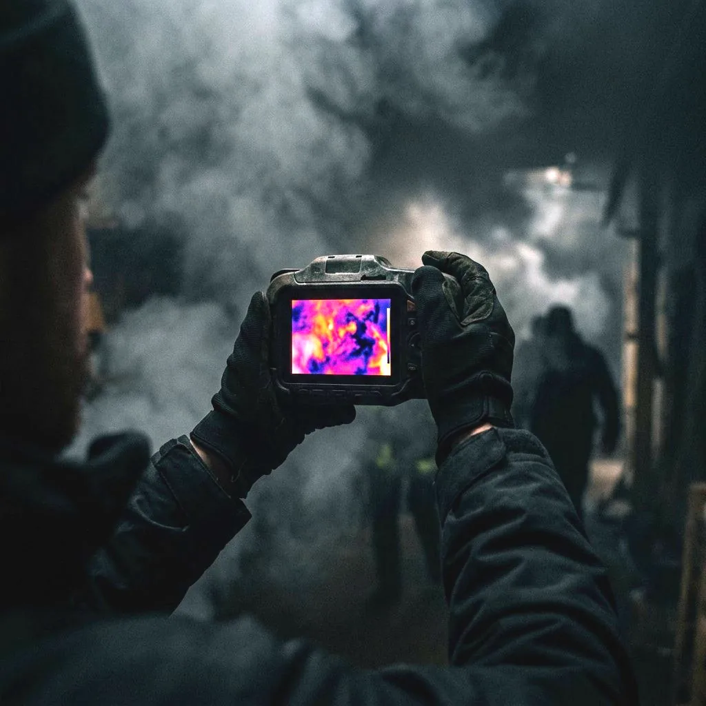 FLIR K-Series camera with a wide thermal view of a fire scene