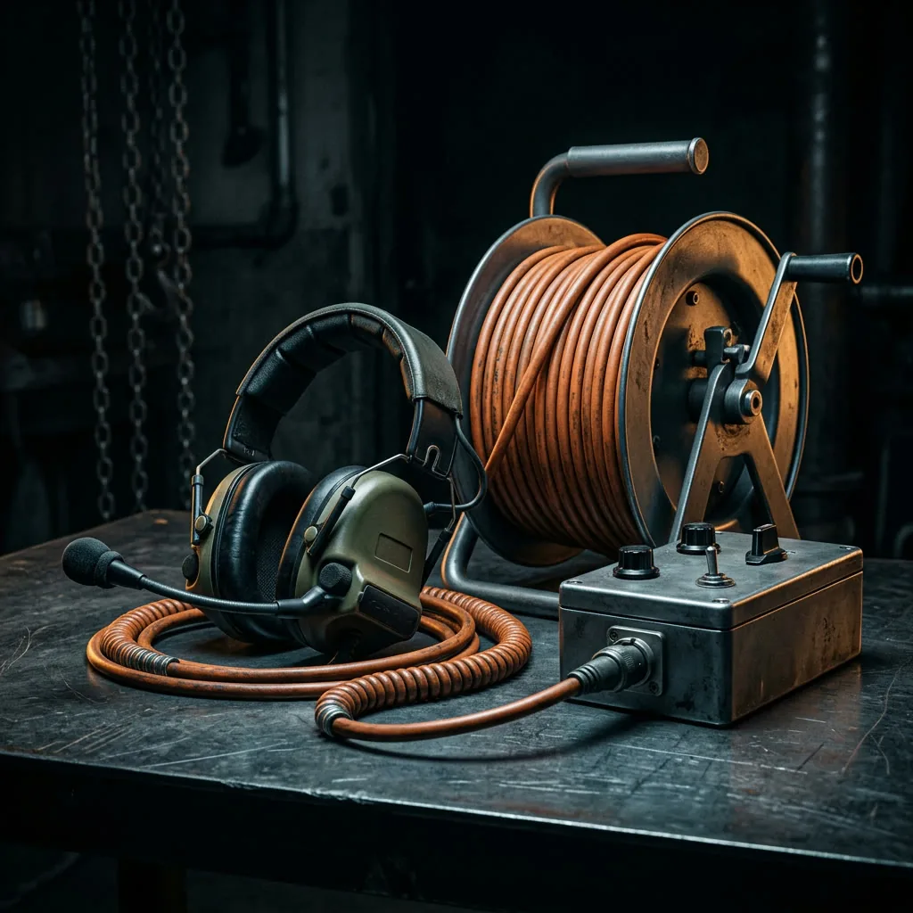 RESCOM hard-line communication kit with headsets and cable spools
