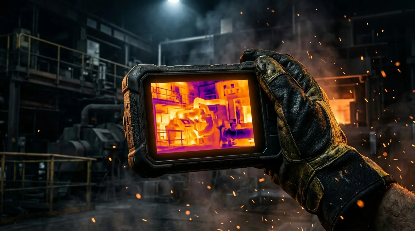 Thermal imaging tablet reading process equipment in a dark chemical plant